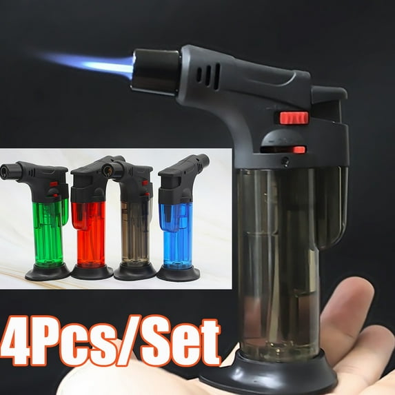 Cheers.US 4Pcs/Set Butane Torch Refillable Kitchen Torch Lighter for Desserts, Creme Brulee, BBQ and Baking Adjustable Butane Jet Torch Lighter Cooking BBQ Flame Ignition Tool