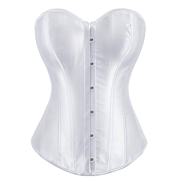 Top tipo bustier con corsé y cintura deshuesada, túnica sexy con botones en la parte delantera - Blanco