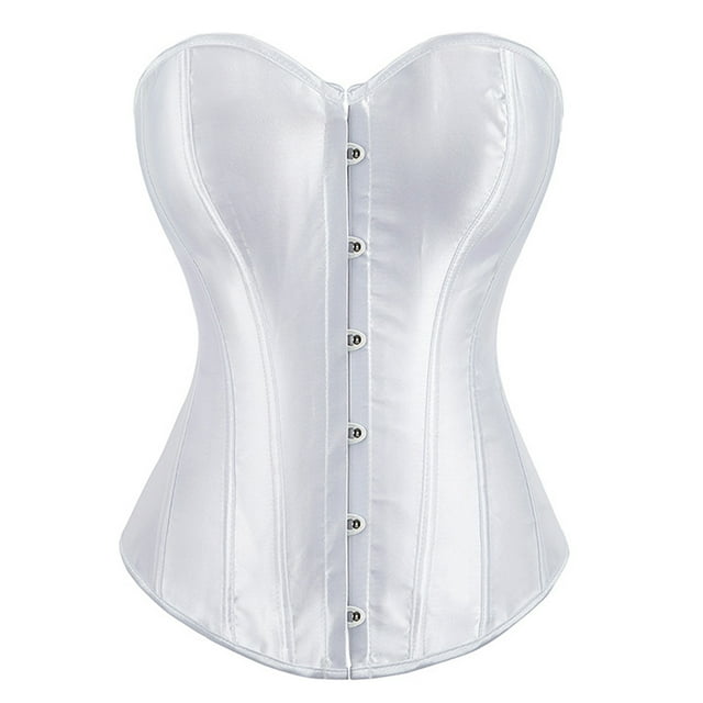 Top tipo bustier con corsé y cintura deshuesada, túnica sexy con botones en la parte delantera - Blanco