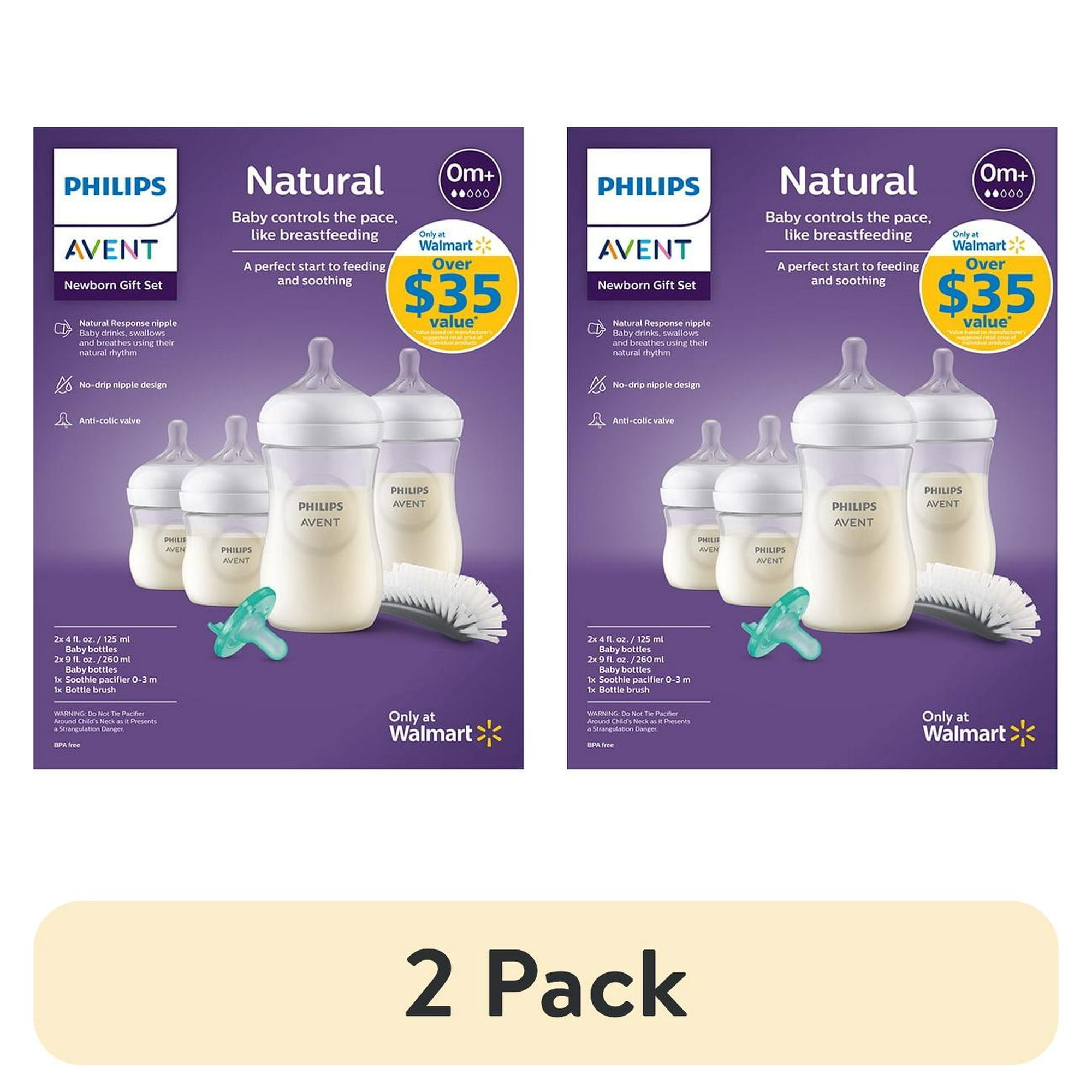 (2 pack) Philips Avent Natural Baby Bottle with Natural Response Nipple Newborn Gift Set, SCD837/03