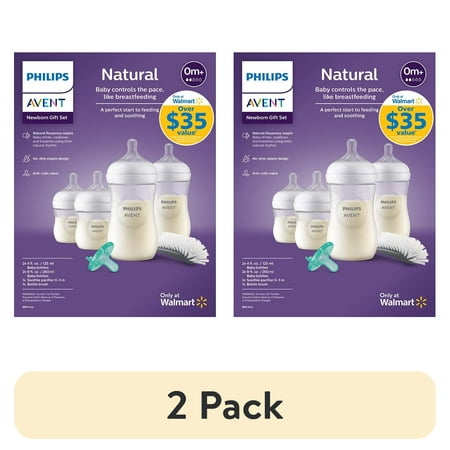 (2 pack) Philips Avent Natural Baby Bottle with Natural Response Nipple Newborn Gift Set, SCD837/03
