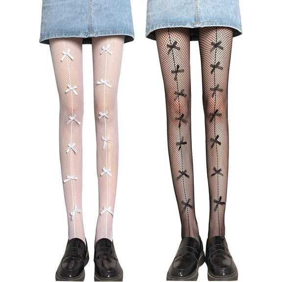 2 Pairs Women Yoga Pants Black White Lace Yoga Pants Fishnet Reservation Stockings Sexy Leggings Black Bow   White Bow