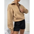 thumbnail image 4 of SEARIPE Women's Fleece Pullover Sweatshirts Half Zip Cropped Thermal Pullover Y2K Tops with Kangaroo Pocket Apricot L, 4 of 7