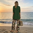 thumbnail image 3 of Textilo 3 Piece Travel Outfits for Women Open Front 3/4 Sleeve Cardigan Sleeveless Tank Tops Wide Leg Floral Pants Sets Wedding Guest Pant Suits,Dark Green M, 3 of 5