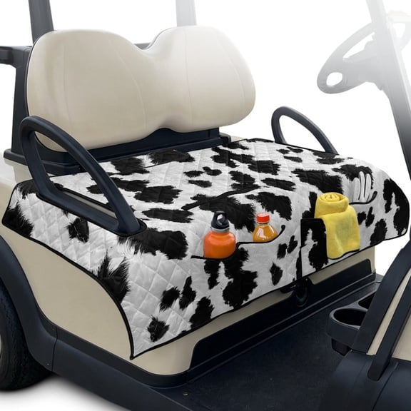 Whosucclay Cow-Patterned Foldable Golf Cart Seat Covers, 4 Pockets Folding Golf Cart Seat Covers for Club Car EZGO 2-Seater Golf Cart Travel-friendly