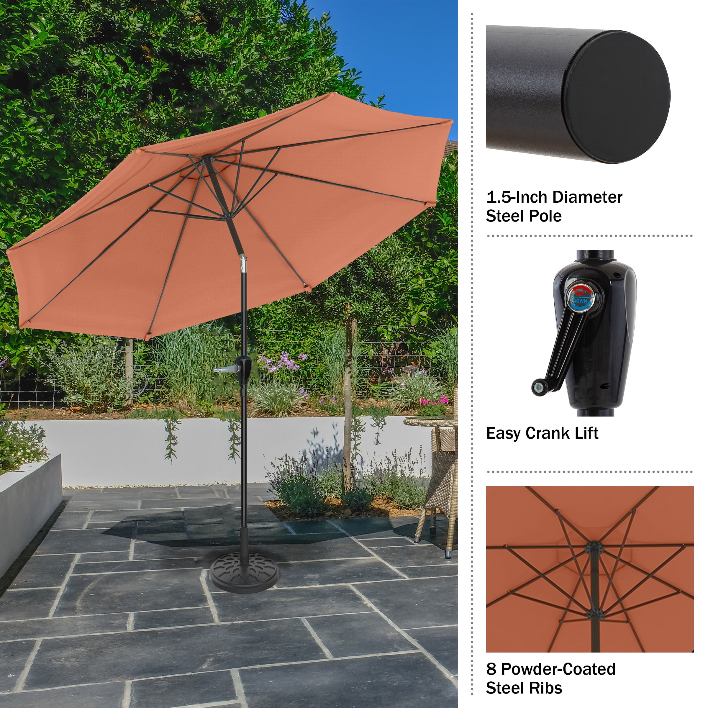 Pure Garden 10FT Patio Umbrella - Auto Tilt and Vented Canopy (Terracotta)