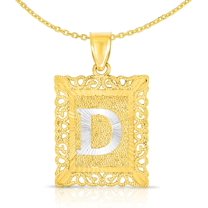 Floreo 10k Yellow Gold and White Gold 14.5mm or 18mm Personalized Alphabet Monogram A-Z Initial Square Pendant