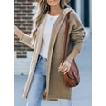 thumbnail image 5 of SHEWIN Hooded Cardigans for Women Oversized Sweaters Cable Knitted Womens Long Outerwear Color Block Hoodie Sweater Coat Brown, 5 of 7