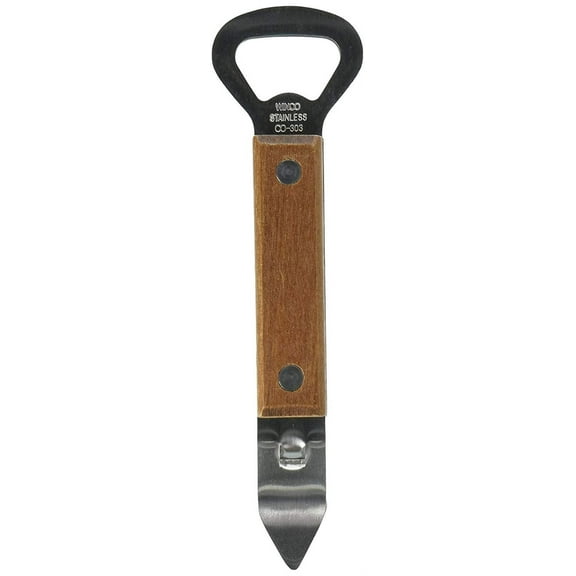 Winco Can Tapper Bottle Opener Stainless Steel with Brown Wooden Handle CO-303