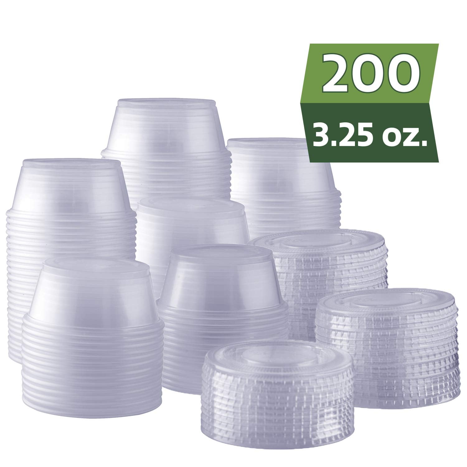 200 Sets 3.25 oz. Plastic Disposable Portion Cups with Lids