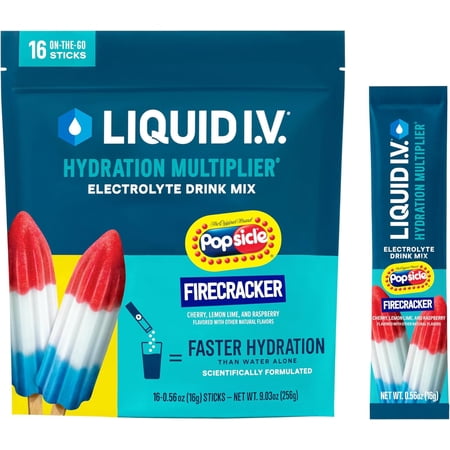 Liquid I.V. Hydration Multiplier - Firecracker - Hydration Powder Packets | Electrolyte Powder Drink Mix | Easy Open Single-Serving Servings | Non-GMO | 1 Pack (16 Servings)