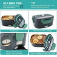 thumbnail image 3 of 1.5L Electric Lunch Box for Car and Home, 12/110V 40W Portable Heated Lunch Box with SS Fork&Spoon and Insulation Bag (Green), 3 of 7