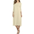 thumbnail image 2 of Nlife Women Round Neck 3/4 Sleeve Swing Midi Dress, 2 of 4