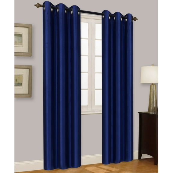 Elio Navy Blue 2-Piece 100% Thermal Blackout Grommet Window Curtain With Foam Backing Set, Solid Room Darkening Panels 35" X 84" Each