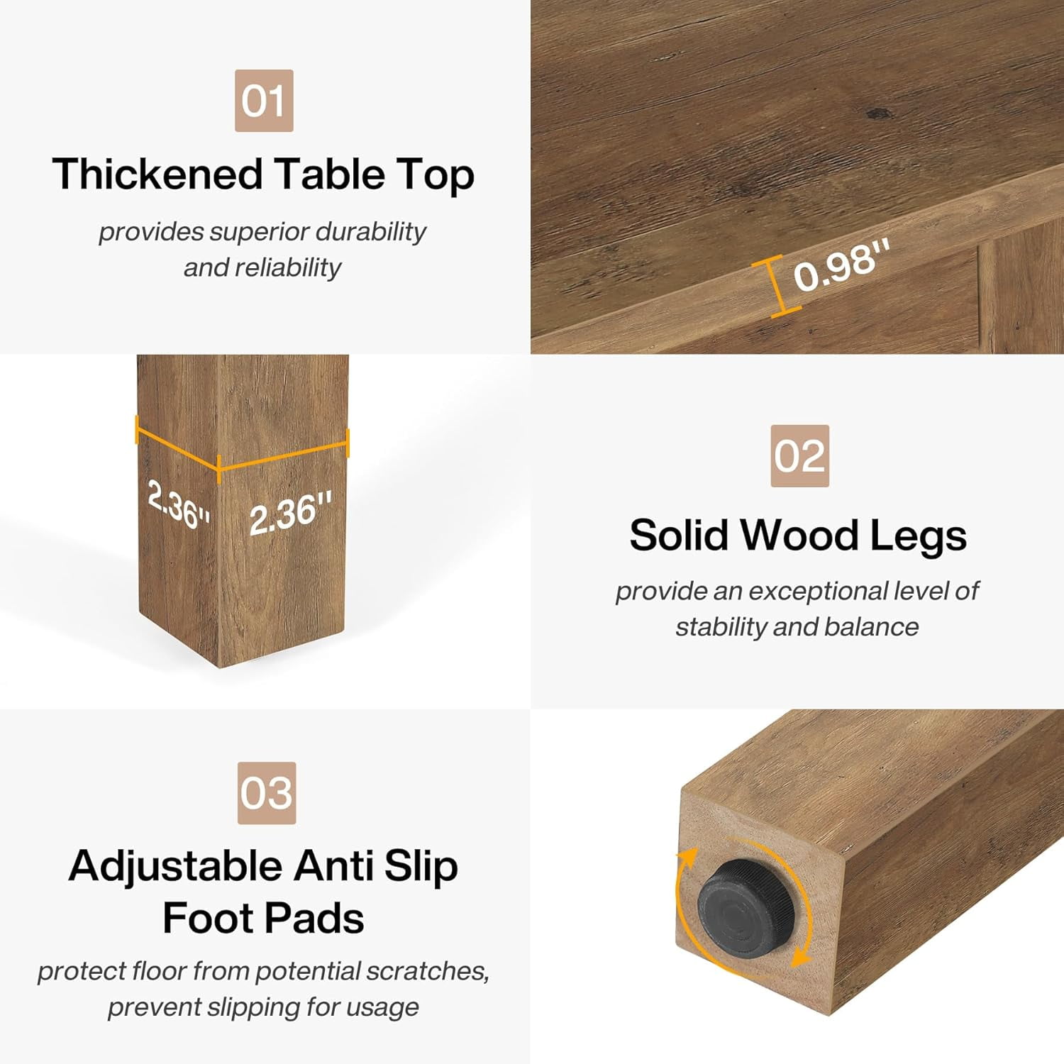 Finmind 39.4 Inches Square Dining Table for 4 People, Wooden Kitchen Table Small Dinner Table with Oak Finish Top and Solid Wood Legs, Grayish-Brown (Only Table)