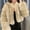 A Beige, variant on Women's Clod Weather Coat Winter Fluffy Faux Fur Warm Outerwear Cropped Coat Relaxed Fit Long Sleeve Open Front Solid Fashion Coats Khaki XXL