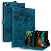XYX Case for Samsung Galaxy Tab A9 8.7 Inch SM-X110 2023 Release, Cherry Blossom Cat PU Leather Folio Stand Magnetic Shockproof Protective Cover (Blue)