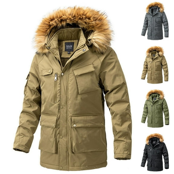 ATENAR Mens Winter Coats,Winter Jackets for Men,Cold Weather,Long Sleeve,Warm,Solid,Outdoor,Khaki,2XL(US:12)