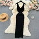 thumbnail image 5 of YuooMuoo Chic moda Sexy abrigo caderas Split tejido otoño Vestido mujeres ajustado elástico ceñido Vestido largo ropa de calle trajes Vestido, 5 of 5