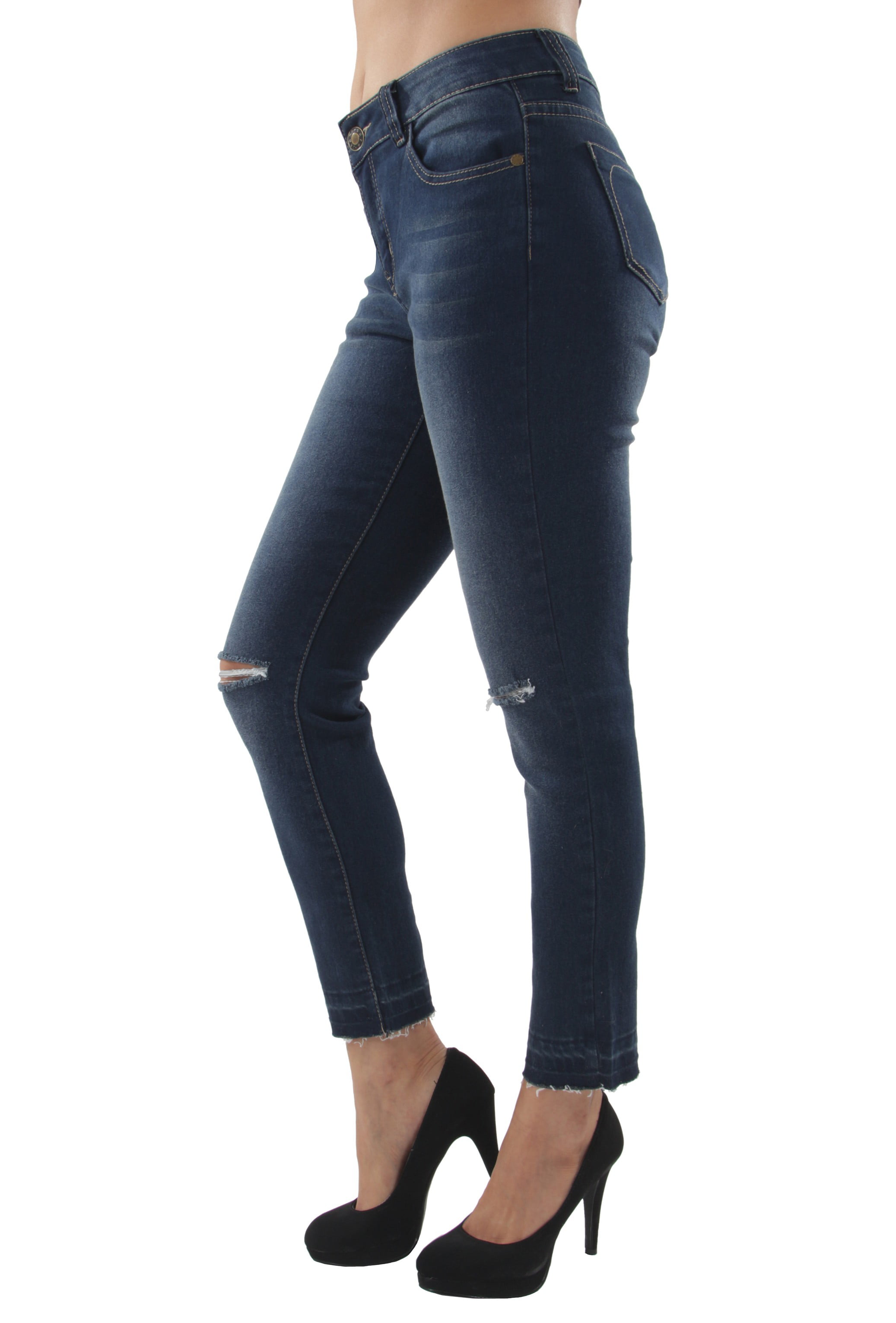 Ripped Ankle Length Jeans Classic Premium Denim Destroyed Women's Jeans ...