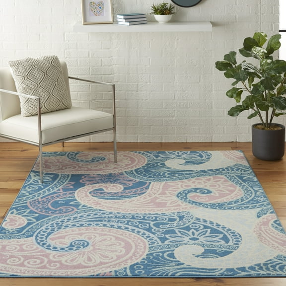 Nourison Jubilant Floral Blue 5'3" x 7'3" Area Rug, (5x7)
