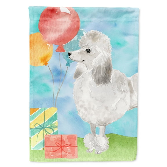 Happy Birthday Silver Poodle House Flag