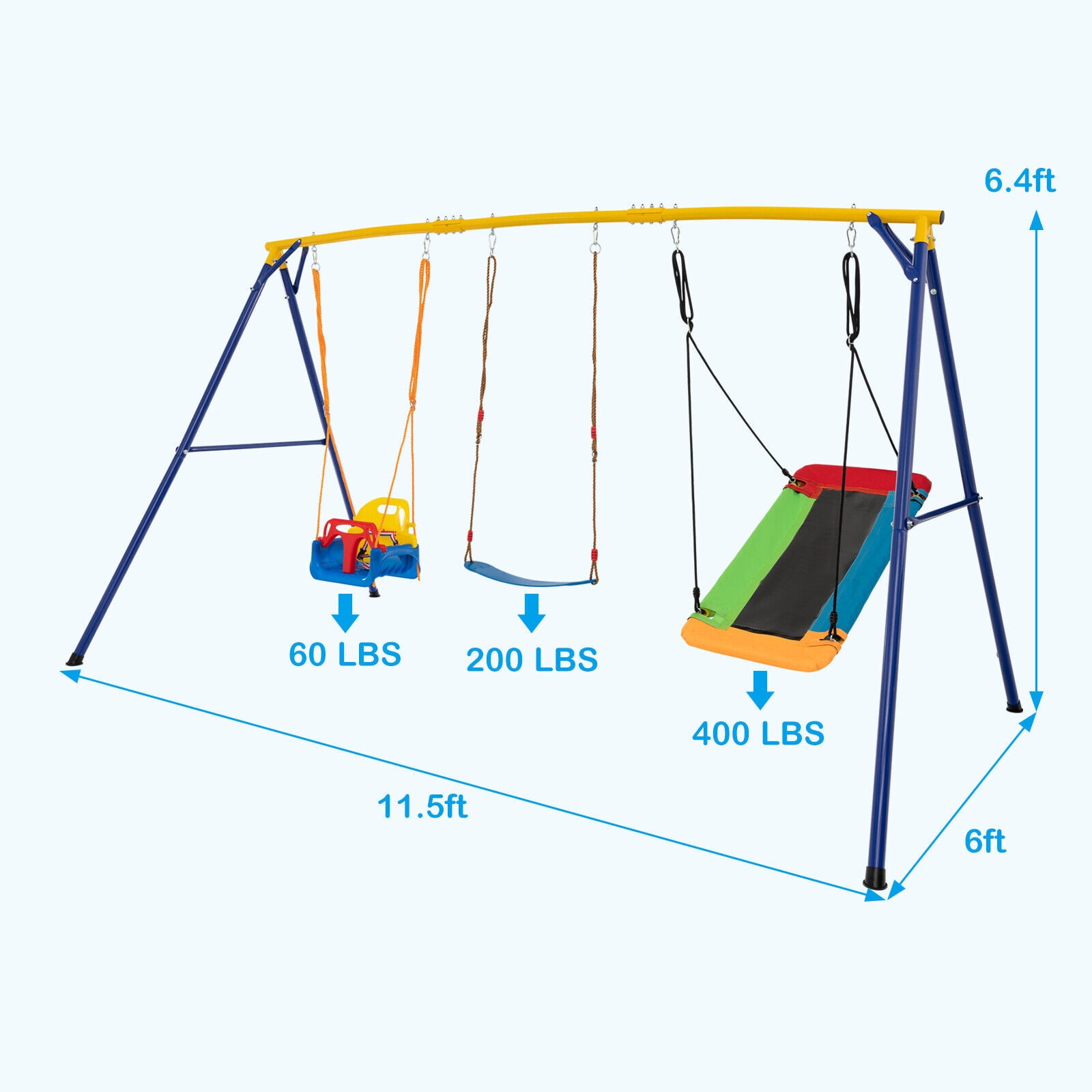 Amijoy 3-in-1 Kids Swing Set, 660 LBS Carbon Steel Swing Frame w/ Belt Swing, Platform Tree Swing & Baby Swing Seat