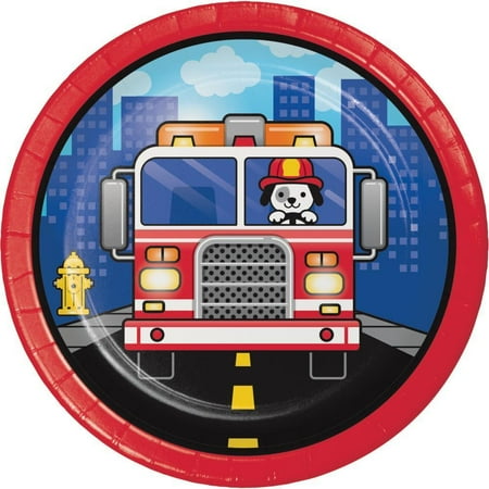 Fire Truck Plate - Creative Converting Fire Truck Dessert Plates, 8 ct