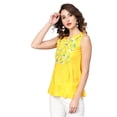 thumbnail image 3 of Yash Gallery Women's Rayon Slub Embroidered Straight Top (Yellow), 3 of 5