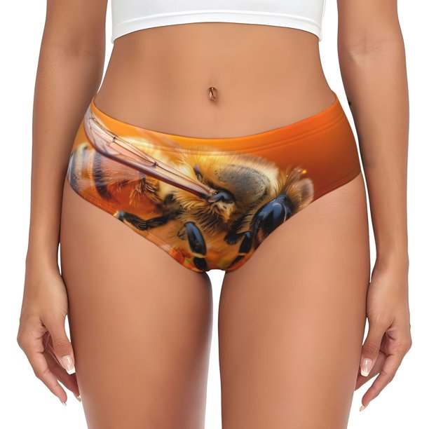 Balery Honeybee On Vibrant Flower Ropa Interior de Algodón para Mujer con Dibujo – Braguitas Cómodas y Elásticas, Estilo Clásico-Small