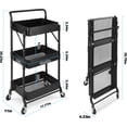 thumbnail image 5 of Foldable 3 Tier Metal Utility Rolling Cart, Folding Mobile Multi-Function Storage Trolley Organizer Cart for Home Library Office(Black), 5 of 18