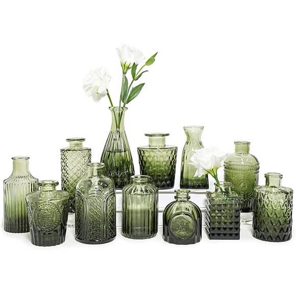 Set de jarrones Glass Bud SUPMIND Vintage Green 12 piezas