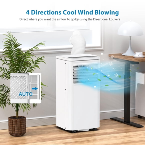 Quiet 4-in-1 Portable Air Conditioner – 8000 BTU Mobile AC with Dehumidifier, Fan, Sleep & Timer Modes – Easy Installation, Remote Control – Cools Up to 350 Sq.Ft – For Bedroom, Home – White
