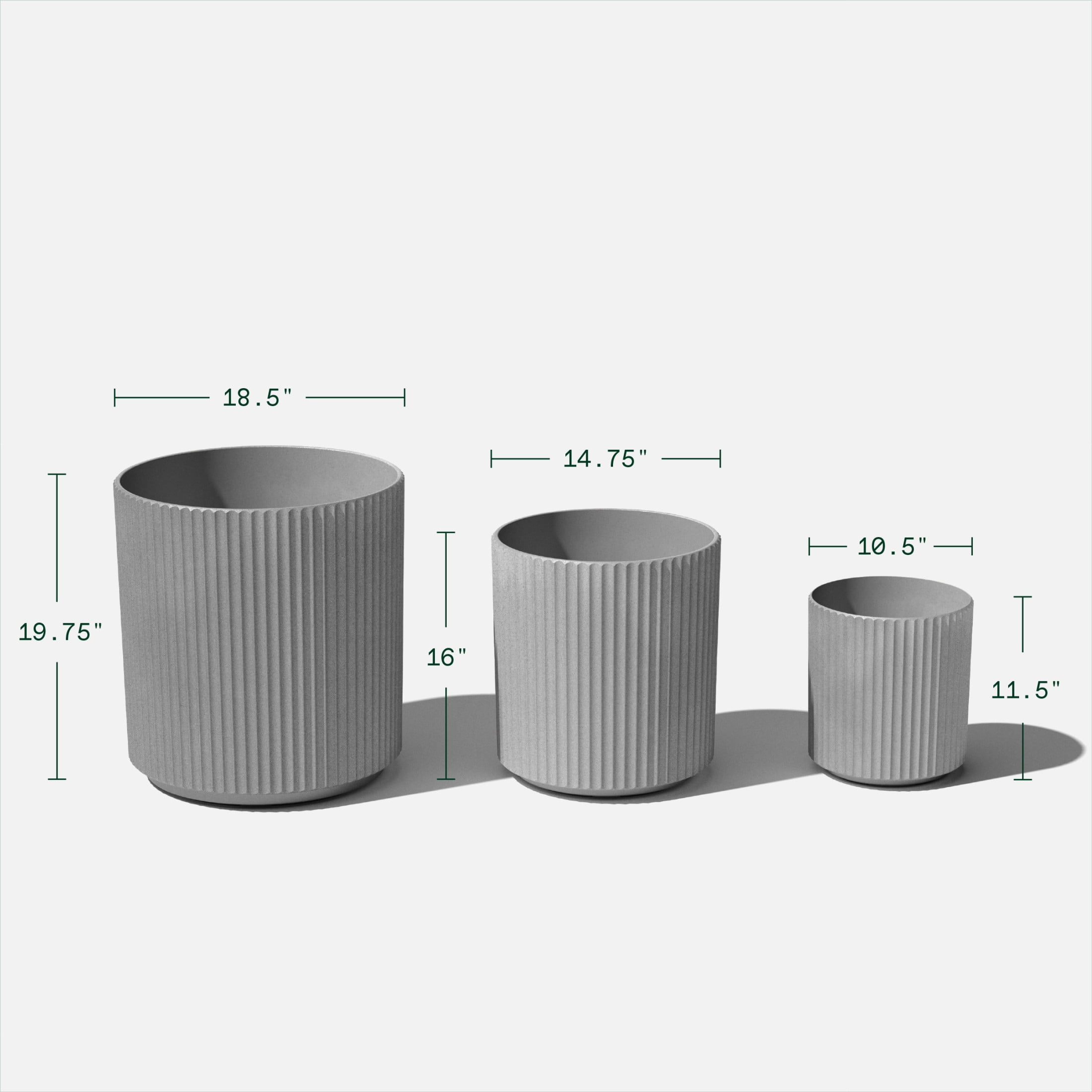 Veradek Demi Series Bundle - Three Piece Set of Plastic-Stone Planters - Gray