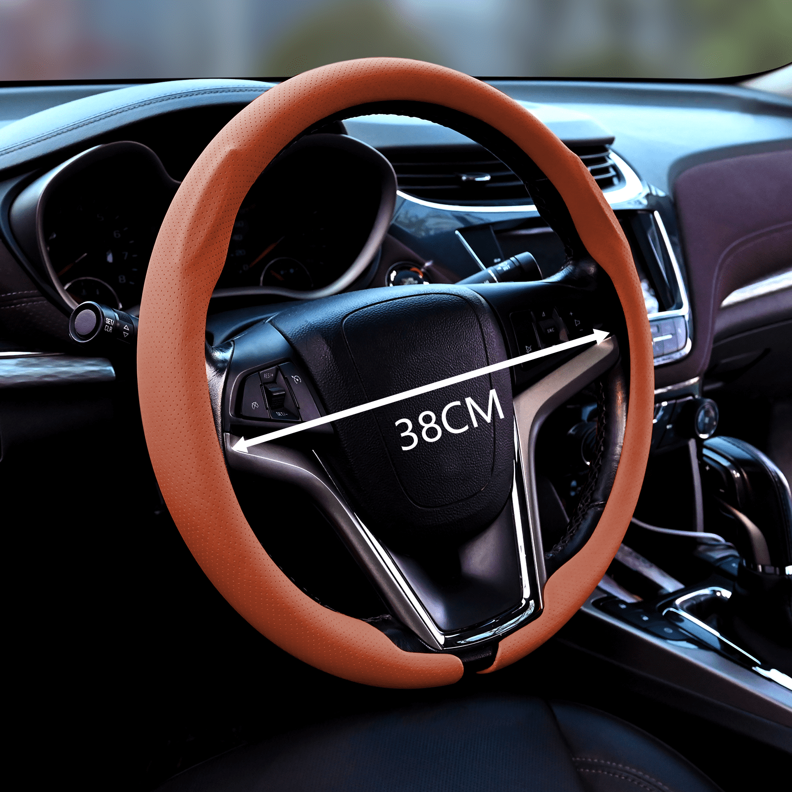 Nappa Leather Steering Wheel Cover Slim and Lightweight, Anti-Slip Grip, Breathable Material - Universal Fit for 14.5-15 Inch Cars and SUVs