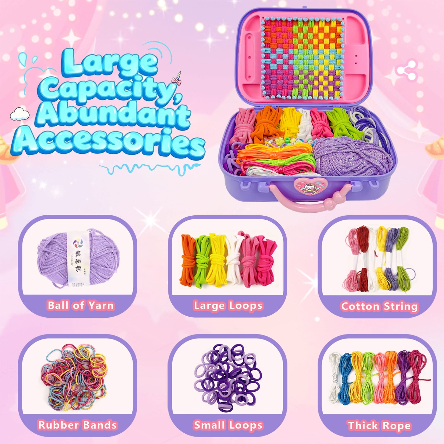 LINXUXIE 6-in-1 Weaving Loom, Friendship Bracelet Kit, DIY Arts and Crafts Sets for Bracelet & Potholder & Bag, Birthday Gifts for 6-12 Years Old