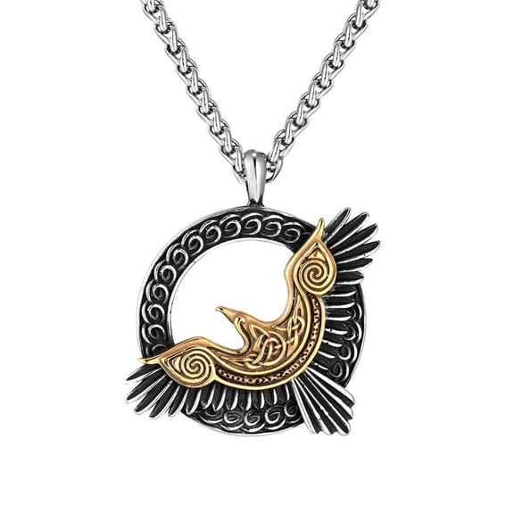 Eagle Crow Necklace Men Viking Raven Amulet Stainless Steel Odin Rune Pendant Norse Mythology Jewelry Gift