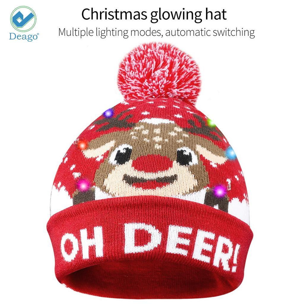 Reskyd Kredsløb Udvidelse Deago LED Light Up Christmas Hat Beanie Knit Cap Colorful Lights Winter  Snow Holiday Party Pom Pom Beanie Hats - Walmart.com