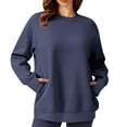 thumbnail image 4 of Gifts for Family Clearance Women's Ladies' Fashionable Casual Solid Color Long Sleeved Round Neck Sweatshirt with Pocket Navy M, 4 of 9
