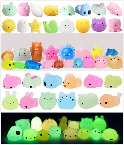 50 Mochi Animal Squishies Toys 2nd 3rd Glitter Glow the Dark Stress Relief Party Favor Walmart.com