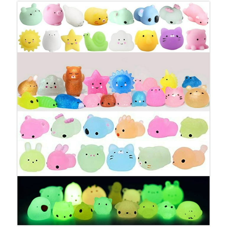 25 Squishy Mochi Squishy Toys Glitter Glow in the Dark Mini Cute