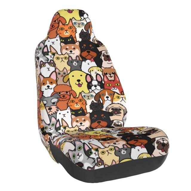Vsdgher Cats & Dogs Group for Automotive Seat Covers for Cars Trucks SUVs, Universal Fit Anti-Slip Bucket Seat Protector for Cars,Vehicle Seat Protector for Front Seats