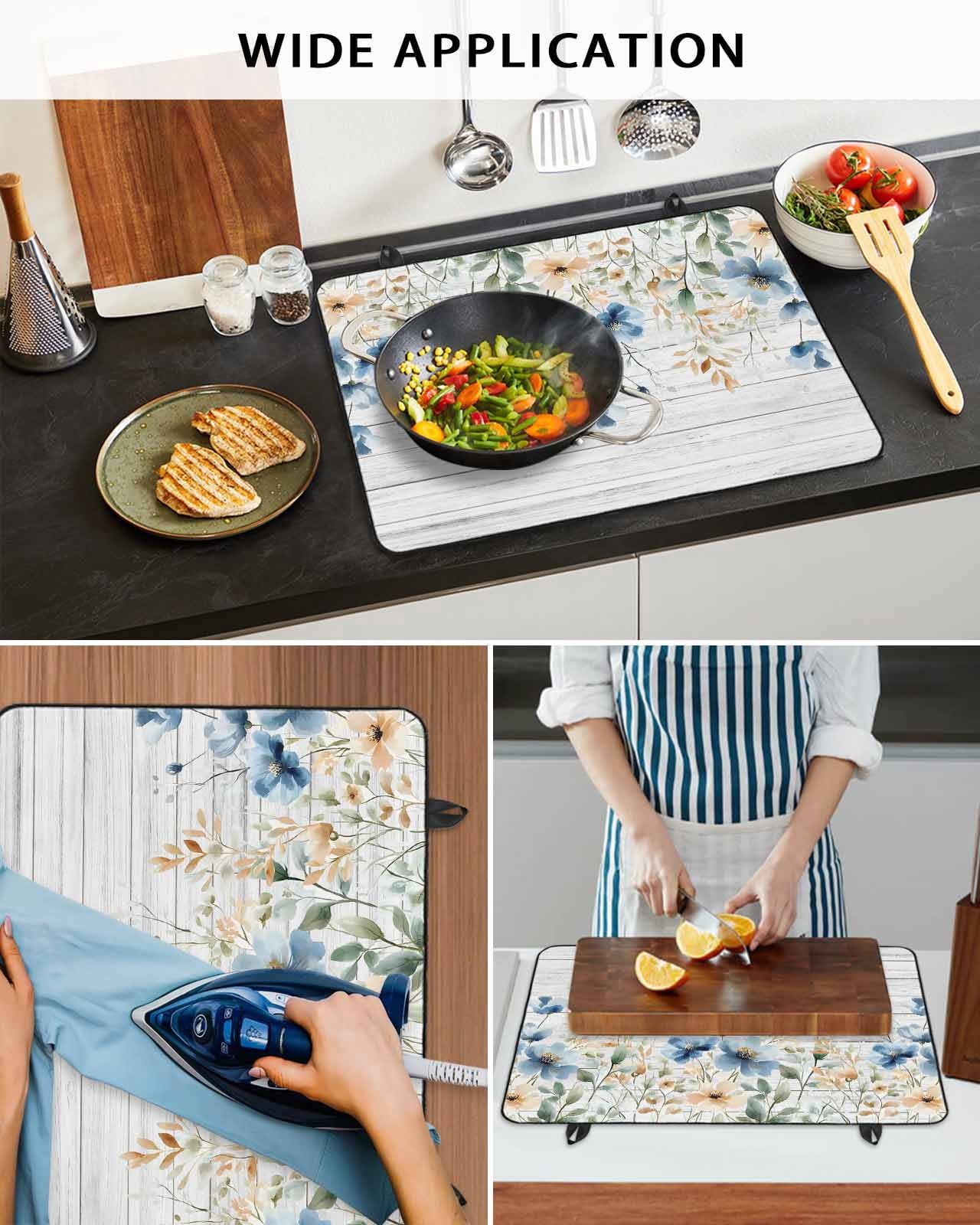 nqOlkjepod Large Induction Cooktop Protector Mat 24"x21", Spring Floral Stove Top Covers for Electric Stove, Weeping Blue Botanical Summer Vintage Stove Burner Cover Mats, Glass Top Stove Cover
