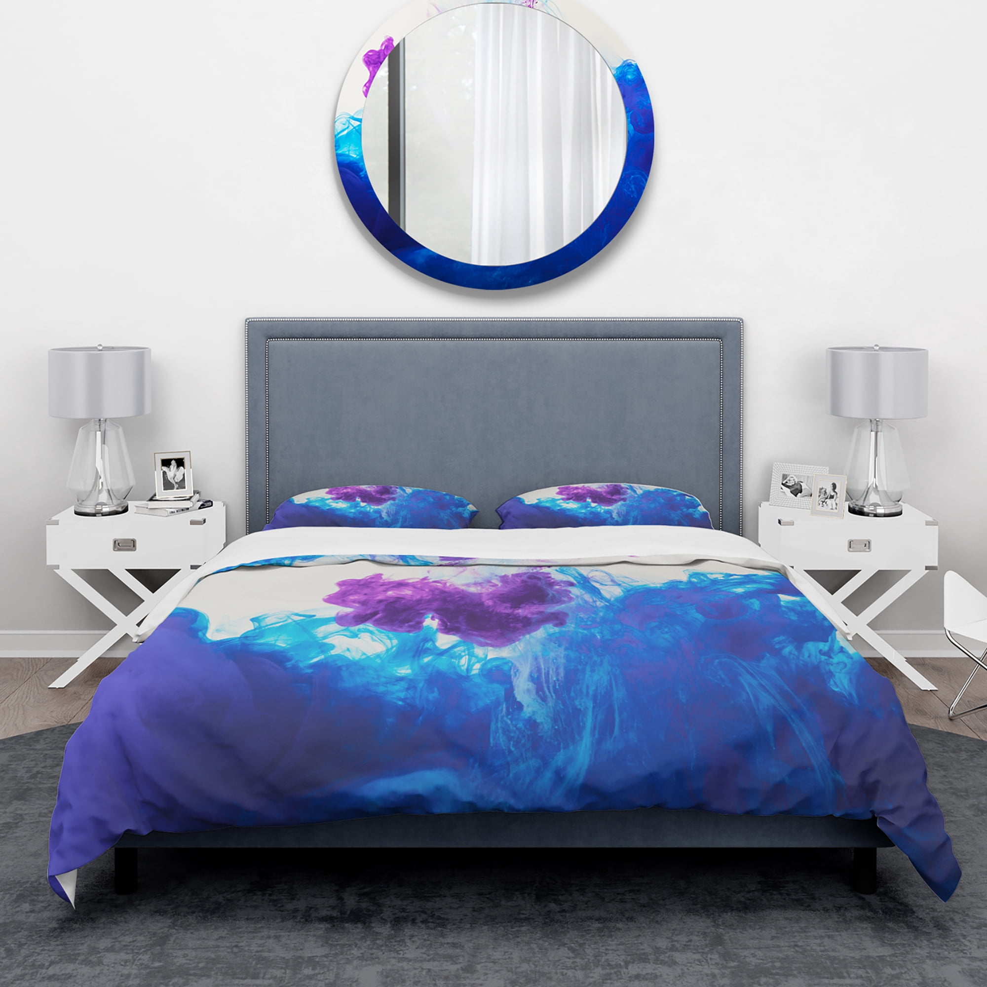 Designart 'Blue and Purple Ink Composition' Mid-Century Modern Duvet Cover Set