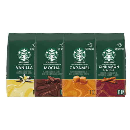 Starbucks Flavored Ground Coffee, Variety Pack, Caramel, Mocha, Vanilla,Cinnamon Dolce, 44 oz