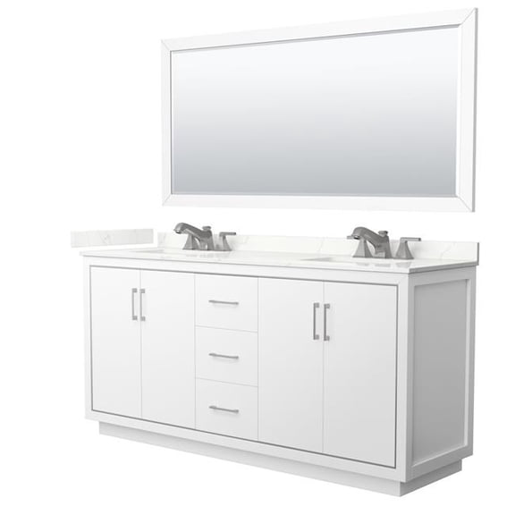 Icon WCF111172DWHGTUS3M70 72 in. Double Bathroom Vanity in White with Giotto Quartz Countertop Undermount Square Sinks 3-Hole & Brushed Nickel Trim - 70 in. Mirror