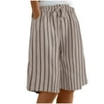 thumbnail image 2 of Sakmal Beige Shorts for Women Casual Wide Leg Drawstring Bermuda High Waisted Striped Shorts with Pockets, 2 of 9