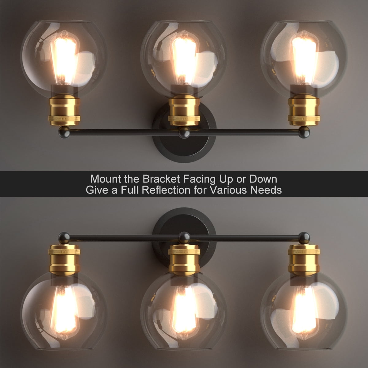 Costway 3-light Vanity Bathroom Light with 7 in Round Clear Glass Shade Vintage Wall Sconce