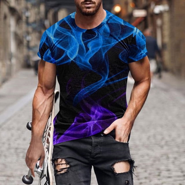Qertyioot Hommes Été Col Rond Imprimé Casual Manches Courtes Col Rond Top/chemise