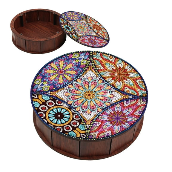DIY Diamond Painting Kit Round Storage Box, Unique Flower Pattern Tray Decorative Craft, Desktop Storage, Multifunctional Creative Holiday Gift